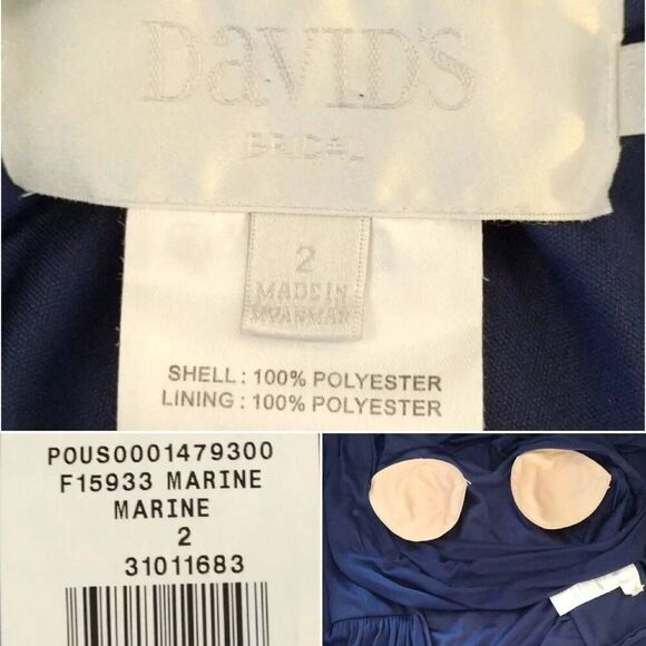 David's Bridal Marine Blue Long Mesh Cowl Back Sleeveless Formal Dress Size 2 - Picture 12 of 15